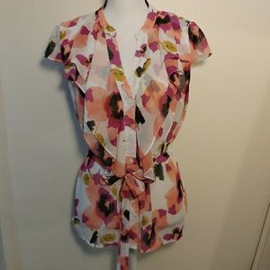 Sheer Floral Top with Belt